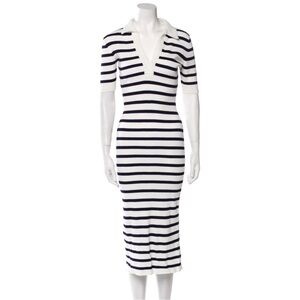 Caroline Constas Ribbed Knit Crochet Collar Midi Dress